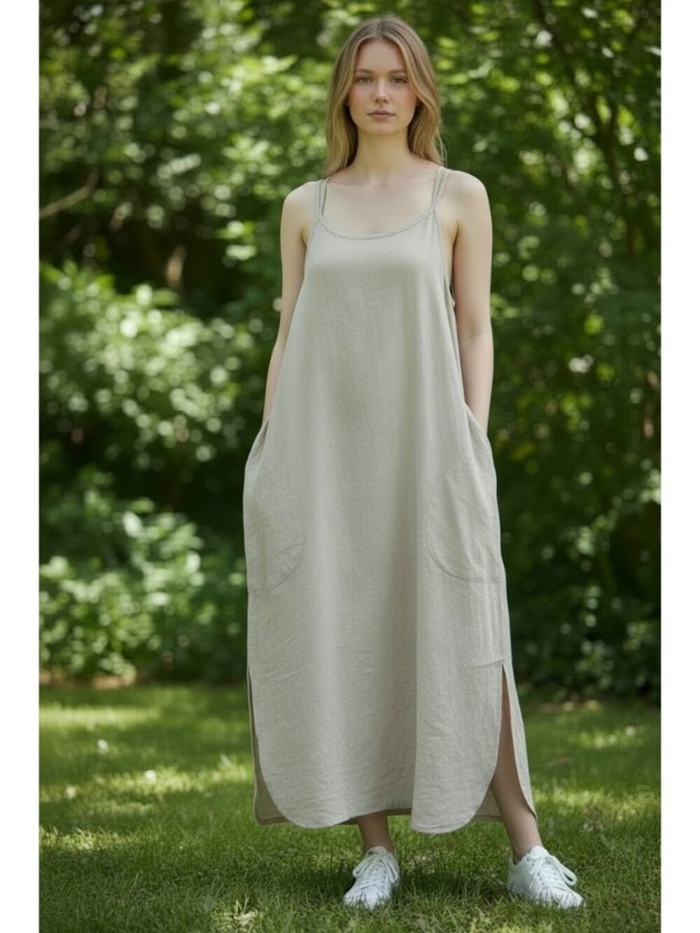 Linen Maxi Dress with Pockets Size M Made in Italy by Laura Bianchi